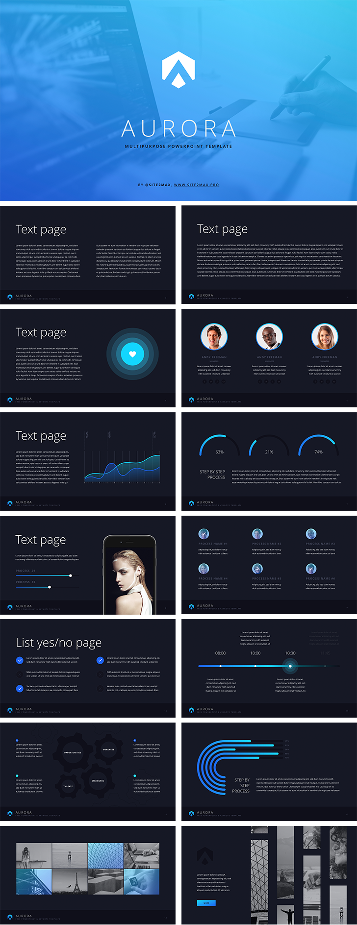 蓝色系免费ppt模板 “Aurora” free ppt template (blue)插图
