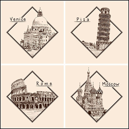 7款国外著名建筑手绘插图16图库网