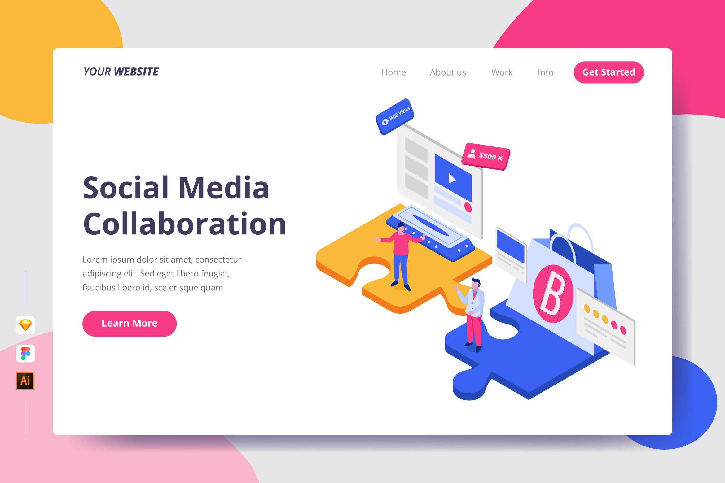 社交媒体协作主题插画网站着陆页设计16图库精选模板 Social Media Collaboration – Landing Page插图