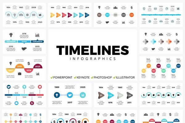 50张独特的时间轴信息图表模板 Tim