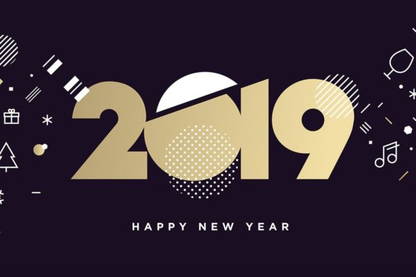 2019年新年简约数字图形海报贺卡设