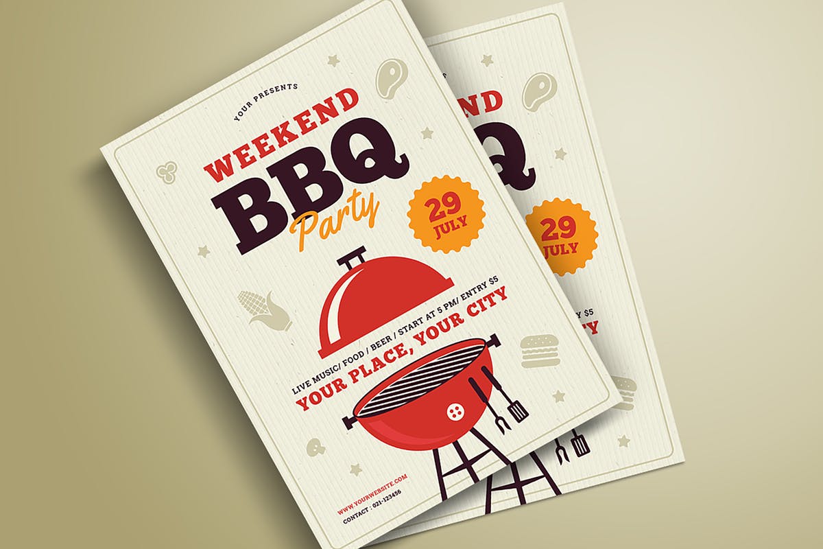 烧烤派对传单模板 Barbeque Party Flyer插图