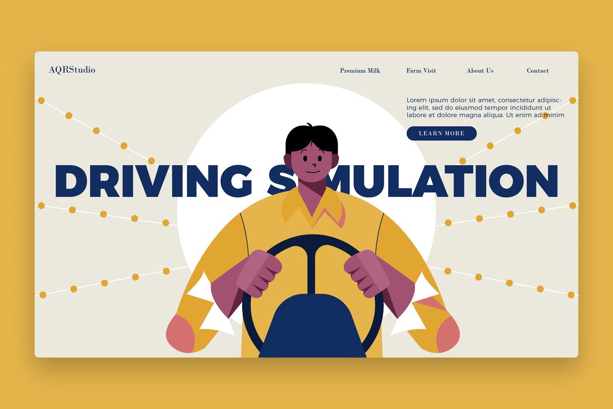 模拟驾驶插画网站Banner＆着陆页设计模板 Drive Simulation – Banner & Landing Page插图