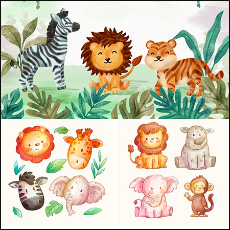 4款卡通森林野生动物水彩插图16图