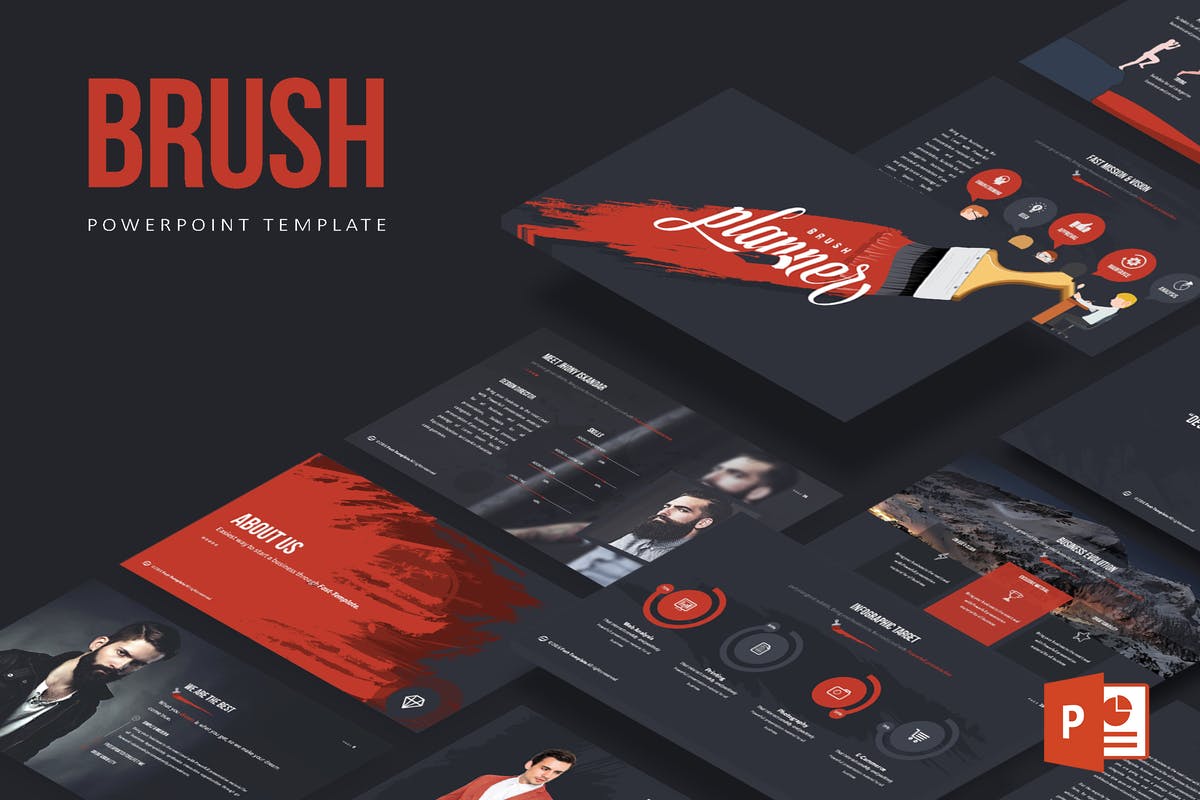 炫酷设计企业/品牌介绍PPT幻灯片模板 Brush Powerpoint Template插图