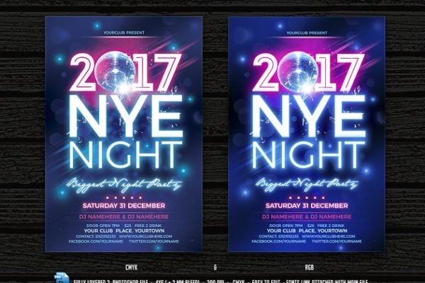 新年倒数狂欢派对传单模板 New Yea