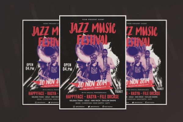 爵士音乐节海报传单设计模板 Jazz