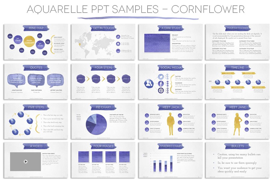 透明水彩画风格PPT幻灯片模板 Aquarelle Powerpoint Template插图(1)
