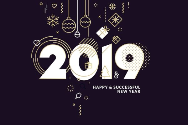 2019年数字新年贺卡设计模板[深色