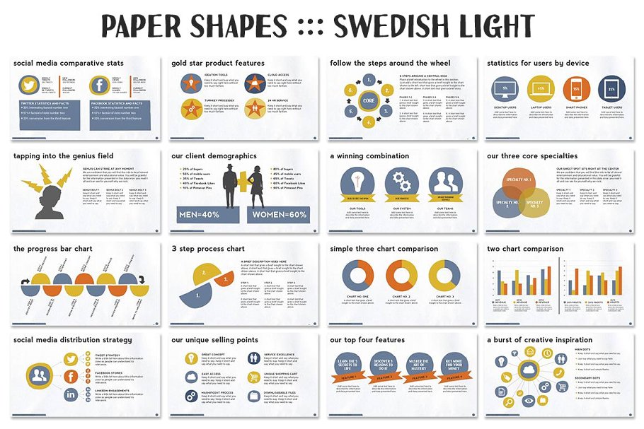 512页手工设计 PPT 幻灯片模板（共8种配色方案） Paper Shapes Powerpoint Presentation插图(2)