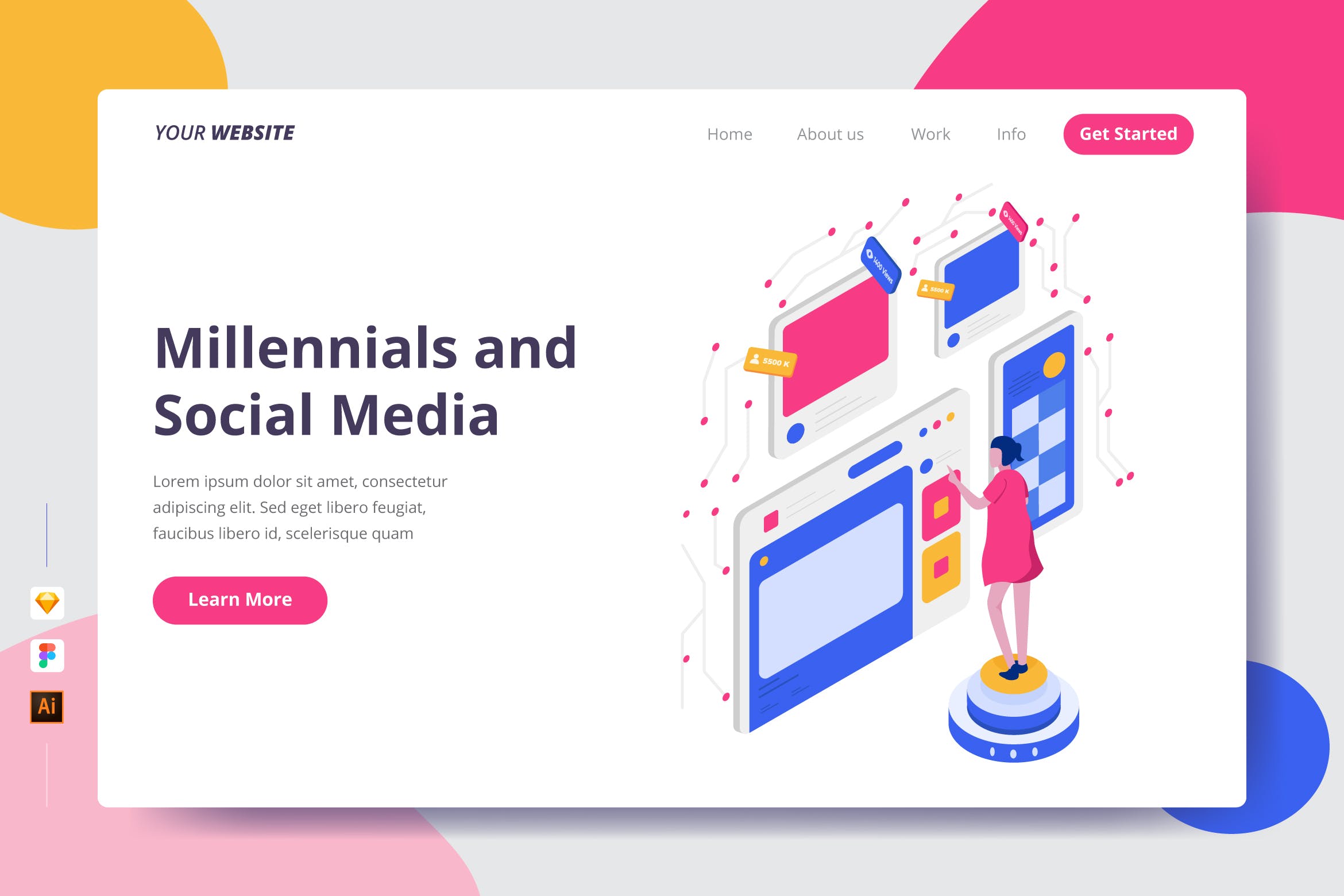 千禧一代&社交媒体矢量插画网站着陆页设计16图库精选模板 Millennials and Social Media – Landing Page插图