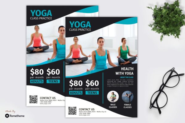 瑜伽培训课程宣传单设计模板 Yoga